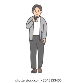 Un hombre vestido de invierno bebiendo una bebida para llevar