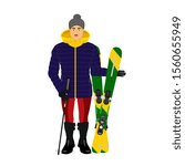 Man in winter clothes with skis