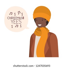 man with winter clothes and speech bubble