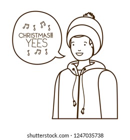 man with winter clothes and speech bubble