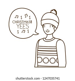 man with winter clothes and speech bubble