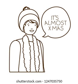 man with winter clothes and speech bubble