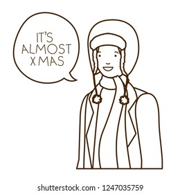 man with winter clothes and speech bubble