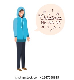 man with winter clothes and speech bubble
