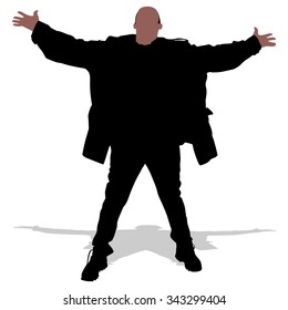 man in winter clothes spread hands, vector 