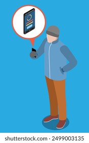 man in winter clothes tracks his activity on phone