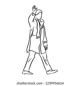 Man with winter coat saluting vector illustration sketch doodle hand drawn with black lines isolated on white background