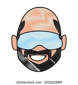 Man with winter goggles face