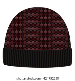 Man winter knitted cap. Design pattern hats. Knit geometry caps, jacquard, fashion, style, 
trend, stock vector.