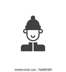 Man in winter ski hat icon vector, filled flat sign, solid pictogram isolated on white. Symbol, logo illustration.