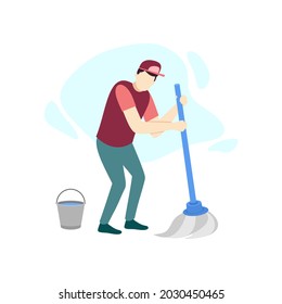 hombre borrar mop limpios personajes diseño plano ilustración vectorial