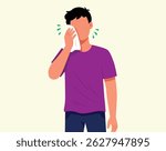 Man Wiping Sweat with Napkin Flat Vector Illustration