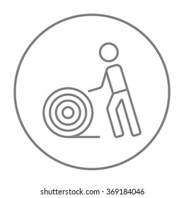 Man with wire spool line icon.