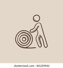 Man with wire spool sketch icon.
