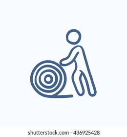 Man with wire spool vector sketch icon isolated on background. Hand drawn Man with wire spool icon. Man with wire spool sketch icon for infographic, website or app.