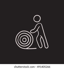 Man with wire spool vector sketch icon isolated on background. Hand drawn Man with wire spool icon. Man with wire spool sketch icon for infographic, website or app.