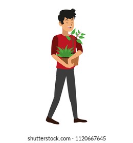 Man wit plants on pot