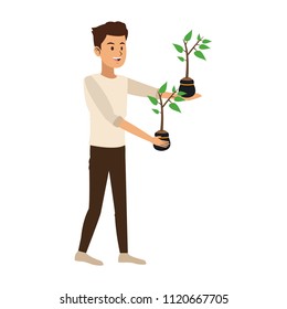 Man wit plants on pot