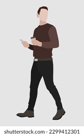man, with, coffee, phone, brown, vector, icon, business, male, people, human