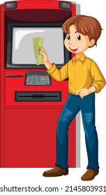 A man withdraw money from atm machine illustration