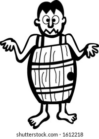 man without clothes inside a barrel