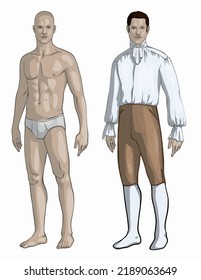 Man with and without clothes vector color illustration