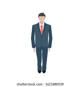 A man without a face in a suit on a white background. Vector graphics.
