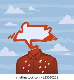 Man without head and with bubble speech. Creative illustration
