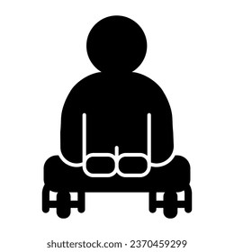 Man without legs sitting wheelchair solid icon, disability concept, guy with physical disabilities sign on white background, man sitting in wheelchair icon in glyph style. Vector graphics