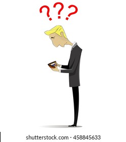 Man without money in wallet. Vector cartoon.