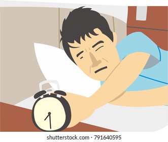 Man woke up. Vector illustration of a flat design