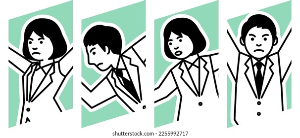 Hombre y mujer en 4 poses. Ilustración vectorial.