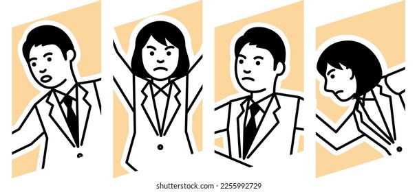Man and woman in 4 poses. Vector illustration.