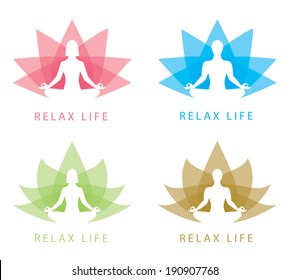 Man and woman in abstract lotus design. Vector illustration. Relax symbol icon, Logo template design