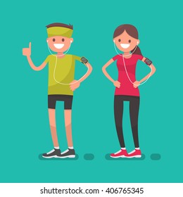 Man and a woman after jogging. Cheerful athletes
