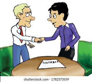 Man and woman agree and handshake on contract