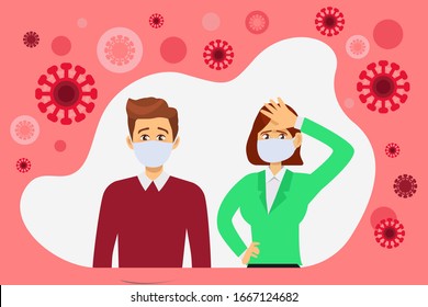 	
Man and woman are in anxiety and fear virus corona, covid, 19,corona virus, vector illustration.