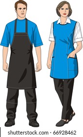 The man and the woman in an apron and trousers