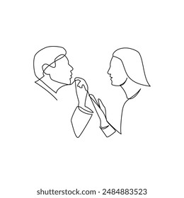 Man and woman arguing. Picture drawn in line art style