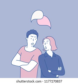 A man and a woman are arguing with their arms around each other. hand drawn style vector design illustrations.