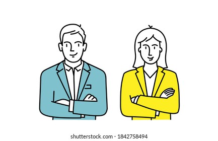 Man and woman with arm crossed. Vector illustration.