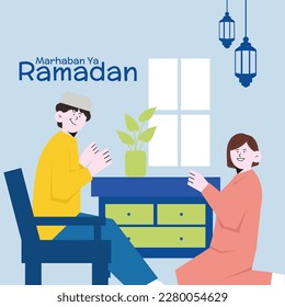 man woman asking forgiveness ramadan mubarak flat illustration imity studio imityworks
