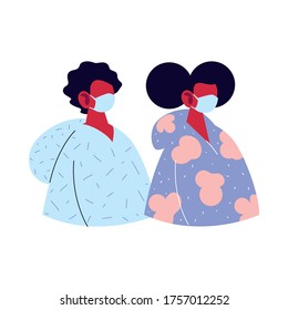 man and woman avatar cartoon with mask and pullover design of Medical care and covid 19 virus theme Vector illustration