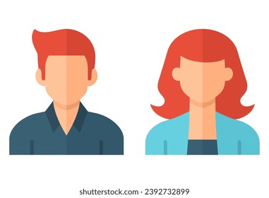 Man and woman avatar icon in flat style. Male and female face silhouettes. Serving as avatars or profiles for unknown or anonymous individuals. Social network vector illustration