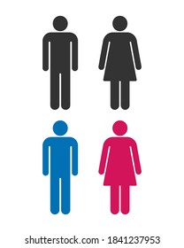 Man and woman avatar icon set. Male and female gender profile symbol. Men and women wc logo. Toilet and bathroom sign. Silhouette isolated on white background. Vector illustration image.