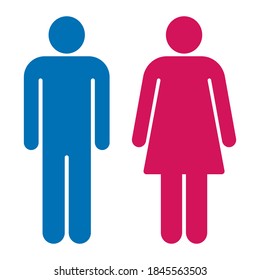 Man and woman avatar icon set. Male and female gender profile symbol. Men and women wc logo. Toilet and bathroom sign. Silhouette isolated on white background. Vector illustration image.