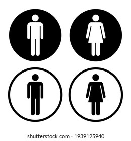 Man and woman avatar icon set. Male and female gender profile symbol. Men and women wc logo. Toilet and bathroom button sign. Vector Silhouette illustration image.