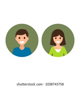 Man and woman avatar profile in flat design. Male and Female face icon. Vector isolated illustration.