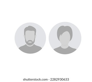 Man and woman avatar profile. Male and Female face silhouette. Profile picture, portrait symbol. User member. Circle button with avatar photo silhouette vector design and illustration.


