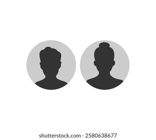 Man and woman avatar profile. Male and Female face silhouette. Profile picture, portrait symbol. Circle button with avatar photo silhouette vector design and illustration.